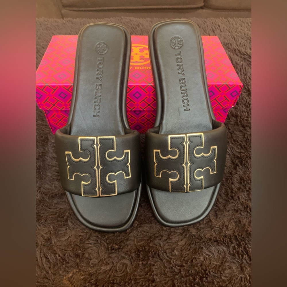 Tory Burch Double T Sport Slide - Black size 8